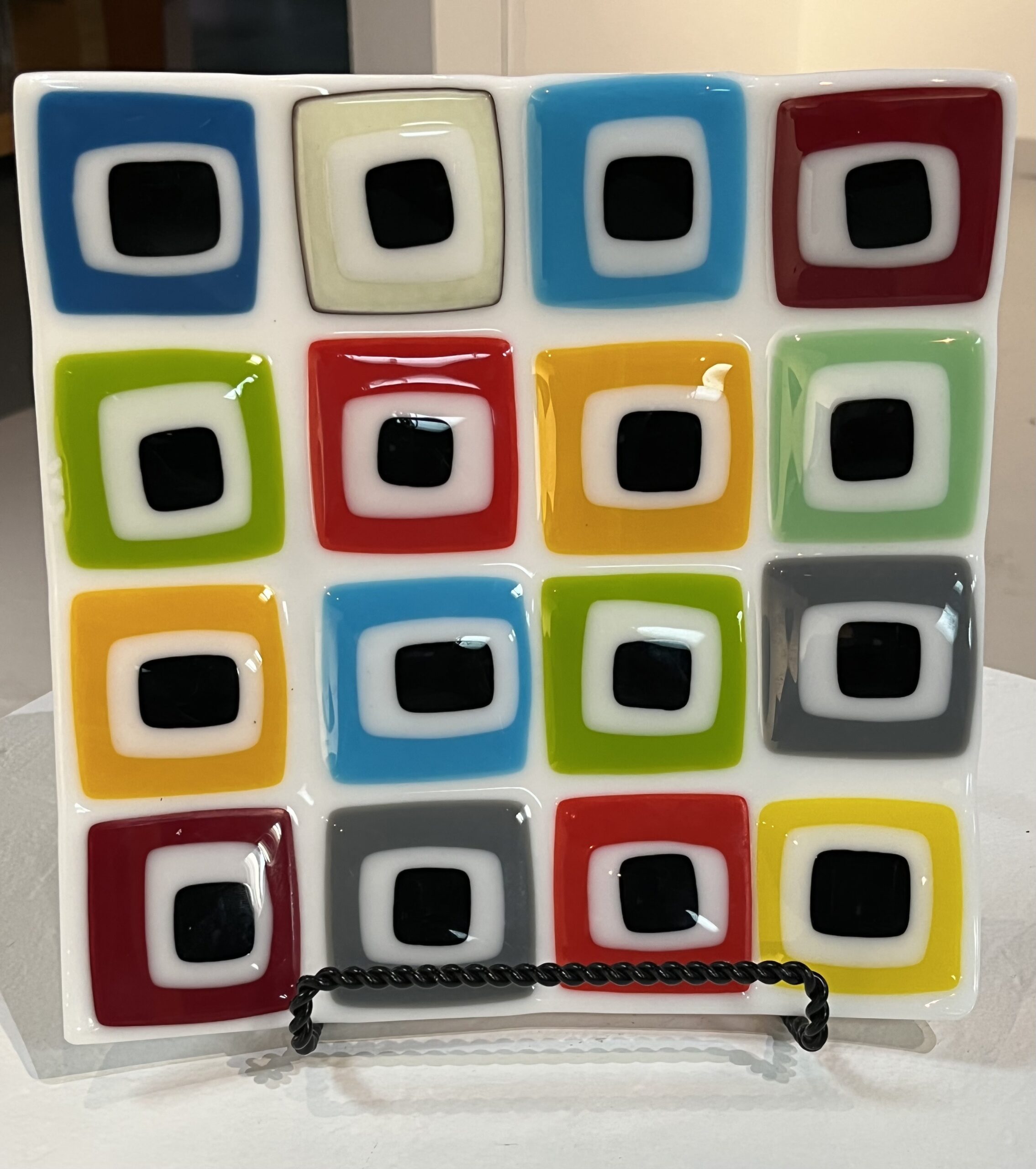 10" Square Multi color fused glass