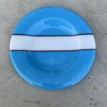 10"diameter plate, aqua with white stripe
