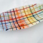 "Little Plaid Boat" 11"x 5" fused glass tray 