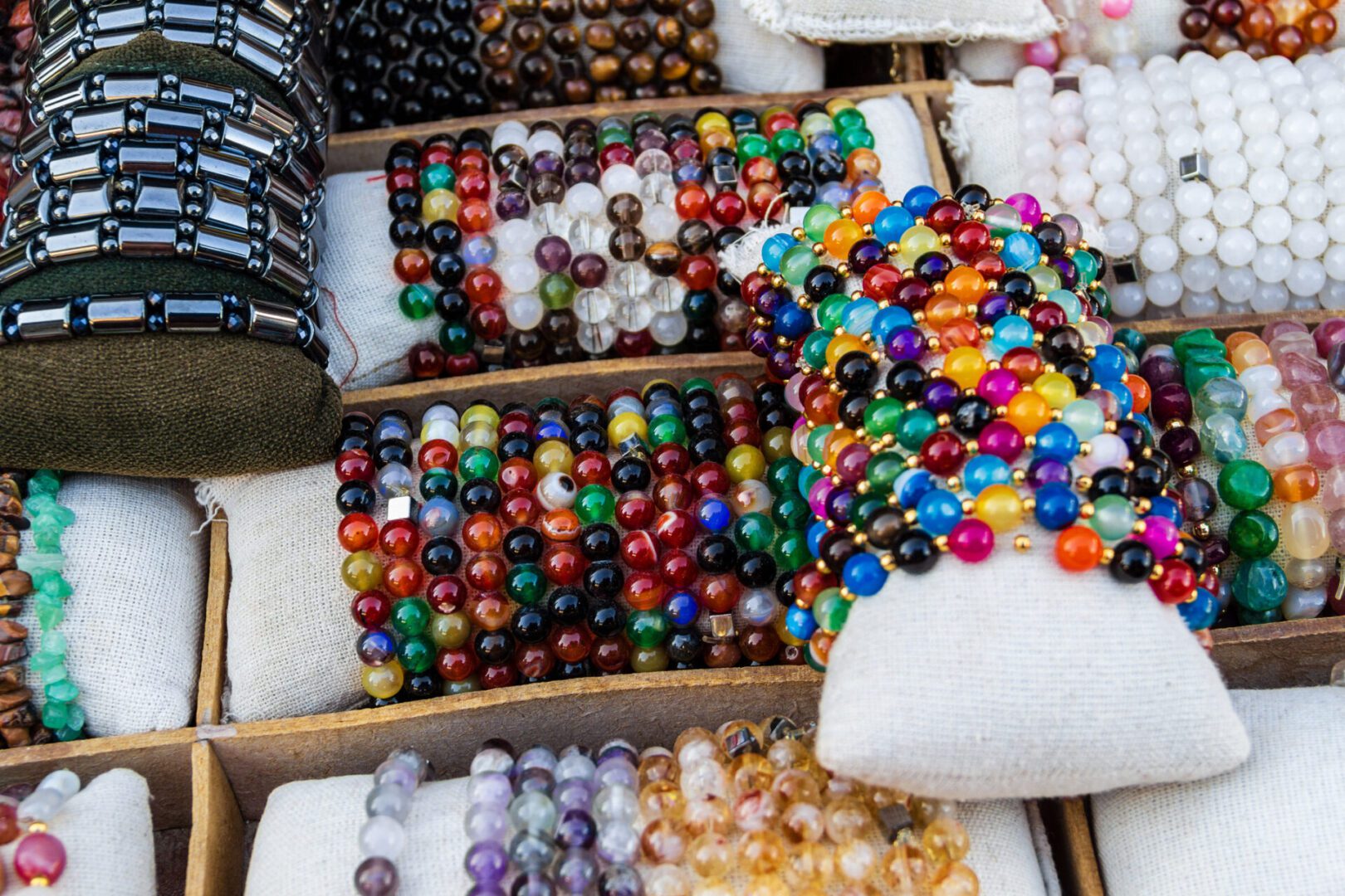 Vibrant jewelry assortment in market setting